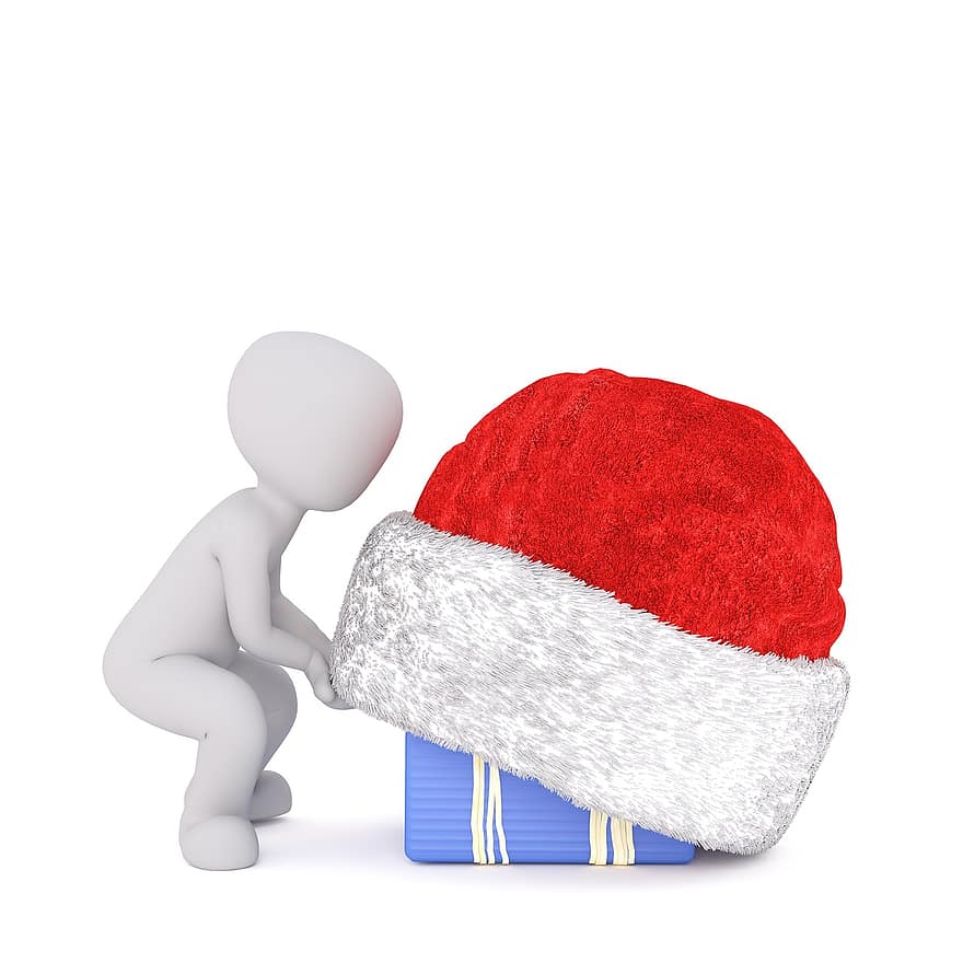 білий самець, 3D модель, повне тіло, 3D Санта hat, Різдво, капелюх Санта, 3d, білий, ізольовані, подарунки, сховати