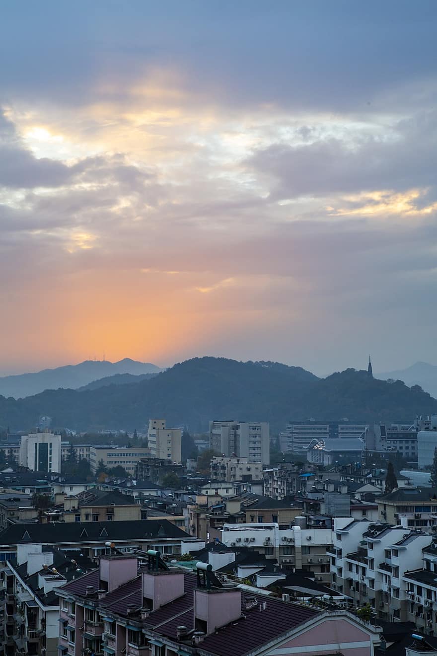 Sonnenuntergang, Hangzhou, Tag, Wolke, Farbe, Baochu Pagode