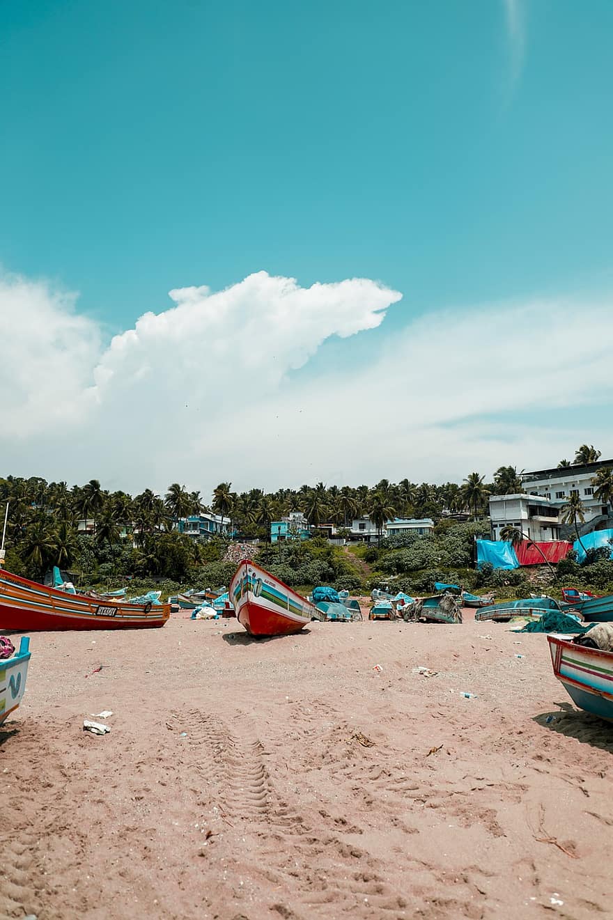 Strand, hav, Vizhinjam-stranden, Vizhinjam havn, Trivandrum strand, Kerala Beach, vann, india