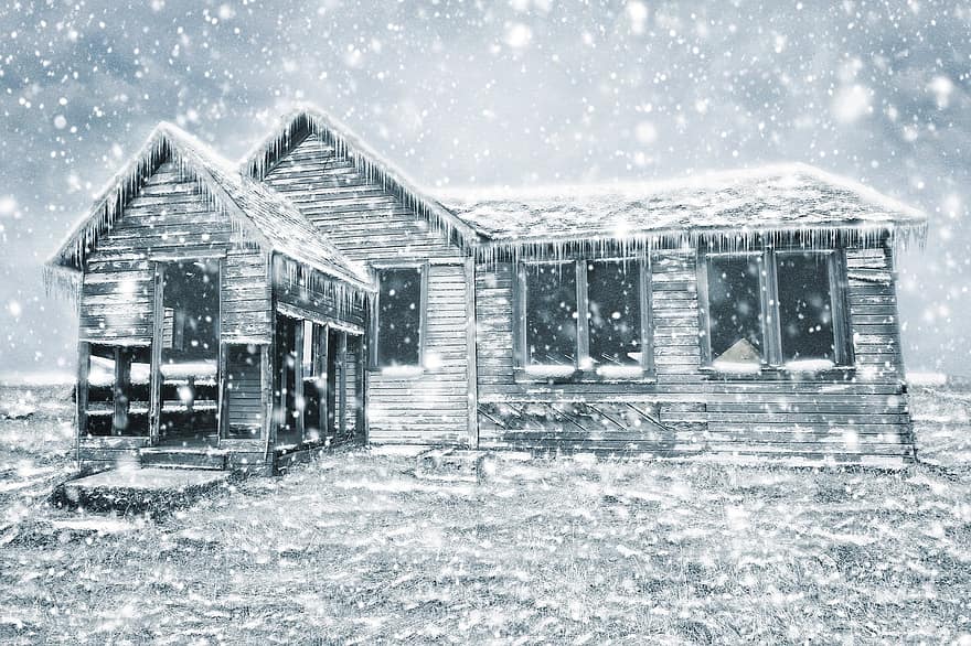 Winter, Snow, Farm, Shack, Abandoned, Art, Design, Ice, Cold, Scrapbooking, Vintage