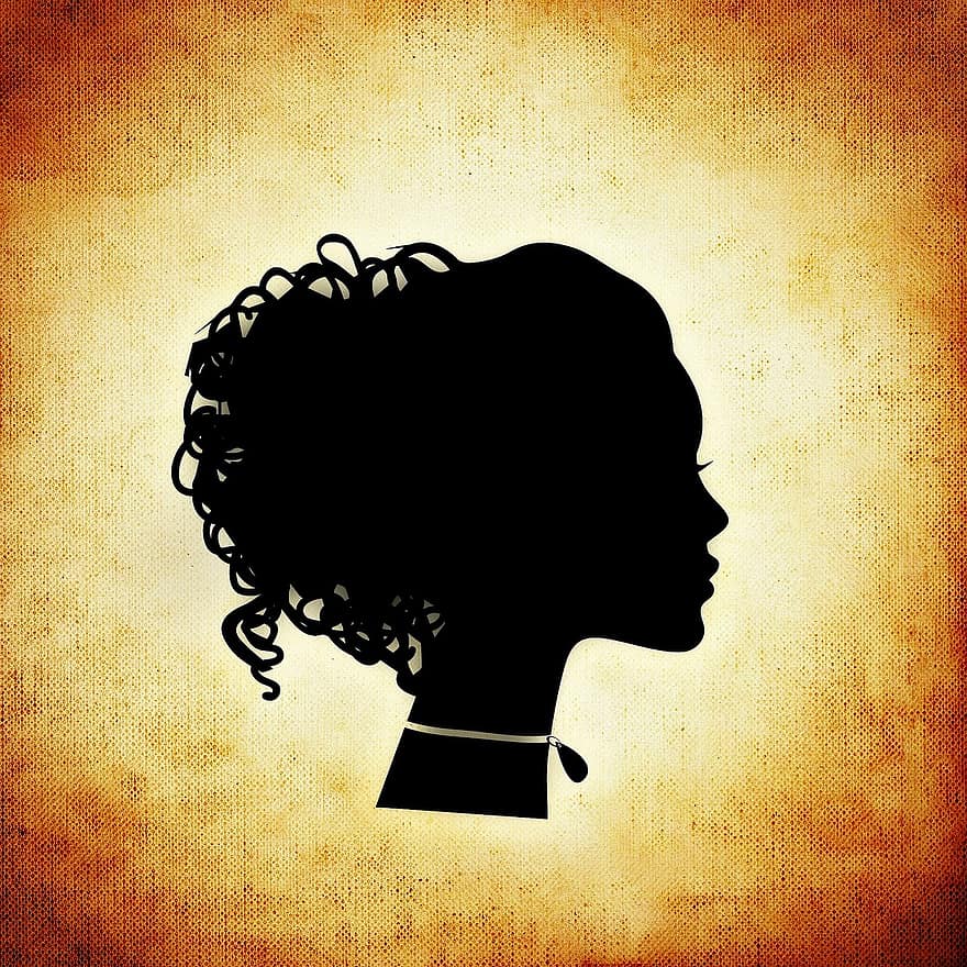 kvinne, hode, silhouette, abstrakt, frisyre