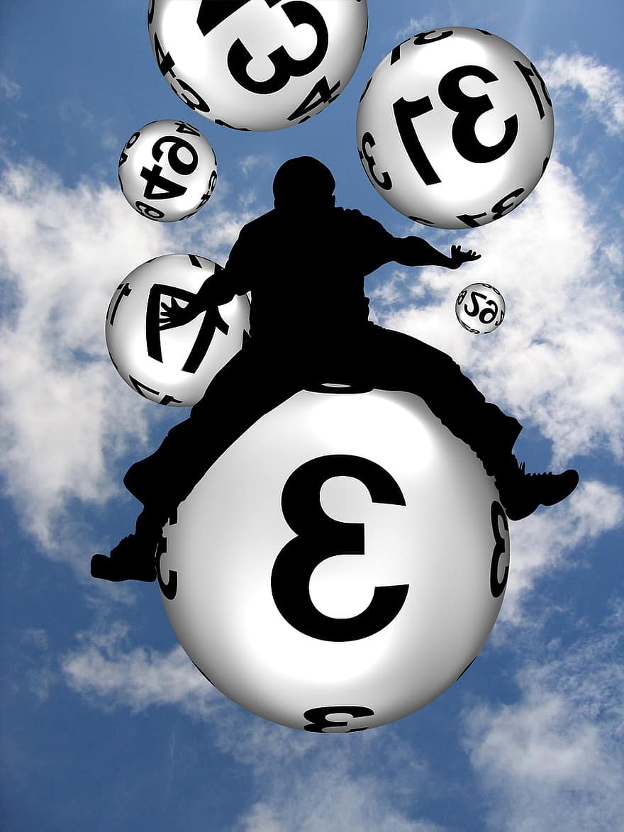 Ball, Pay, Digits, Man, Silhouette, Ride, Lotto, Gambling, Sky, Clouds, Luck