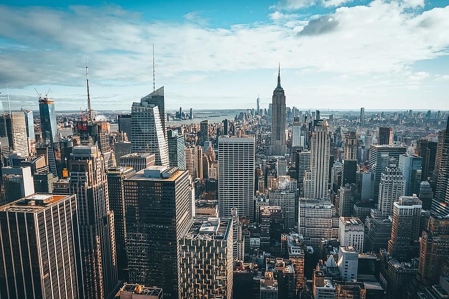 Ņujorkas pilsēta, pilsēta, ēkām, horizonts, debesskrāpji, pilsētas ainava, impērijas stāvoklis, tornis, orientieris, centrs, midtown