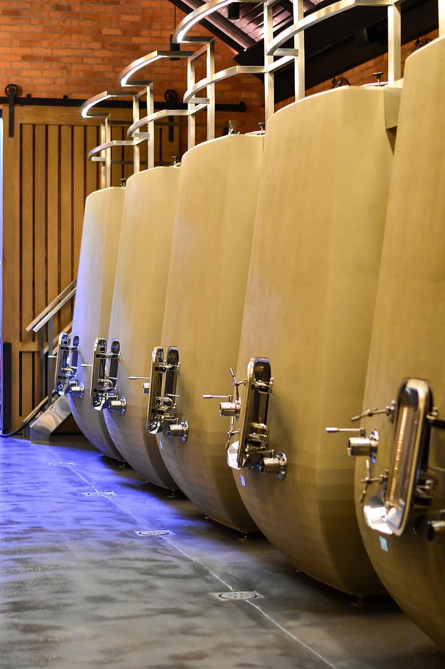 Ernie Els Wines, Winery, Wine Cellar, Wine, Concrete Wine Tanks, Viticulture, indoors, industry, factory, alcohol, wood