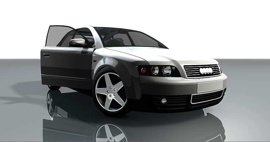 Audi, a4, спортна кола, Автоматичен, автомобил, контура, метален, отражения на слънцето, сянка, графичен, монохромен