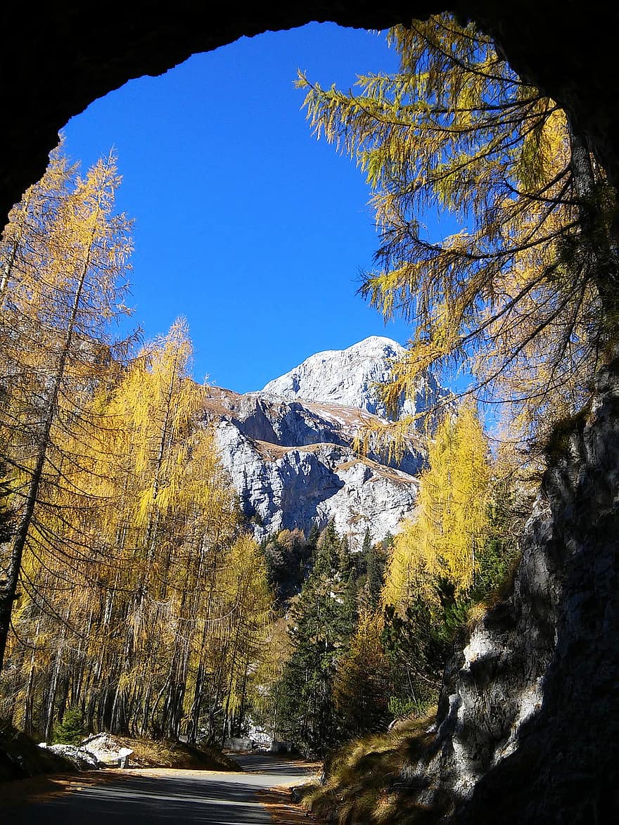 montagna, alpino, autunno, Mangart, Alpi, cielo, mattina, scenario, natura, slovenia