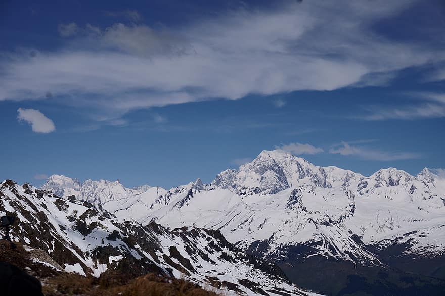 Alpes, montanhas, cimeira, natureza, panorama, neve, inverno, pico, céu, nuvens, Chamonix