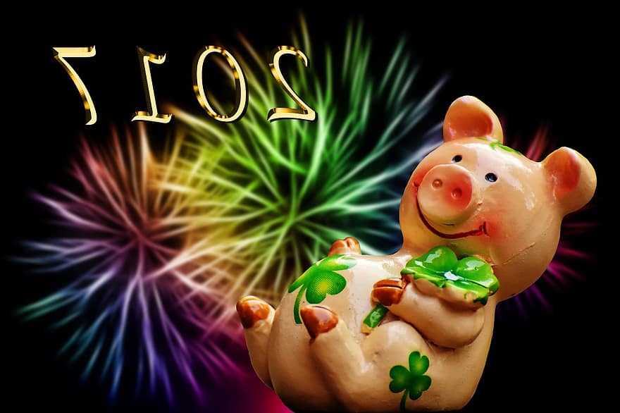 運、子豚、ラッキーピッグ、可愛い、幸運のお守り、蒔く、大晦日、元旦、グリーティングカード、甘い、豚