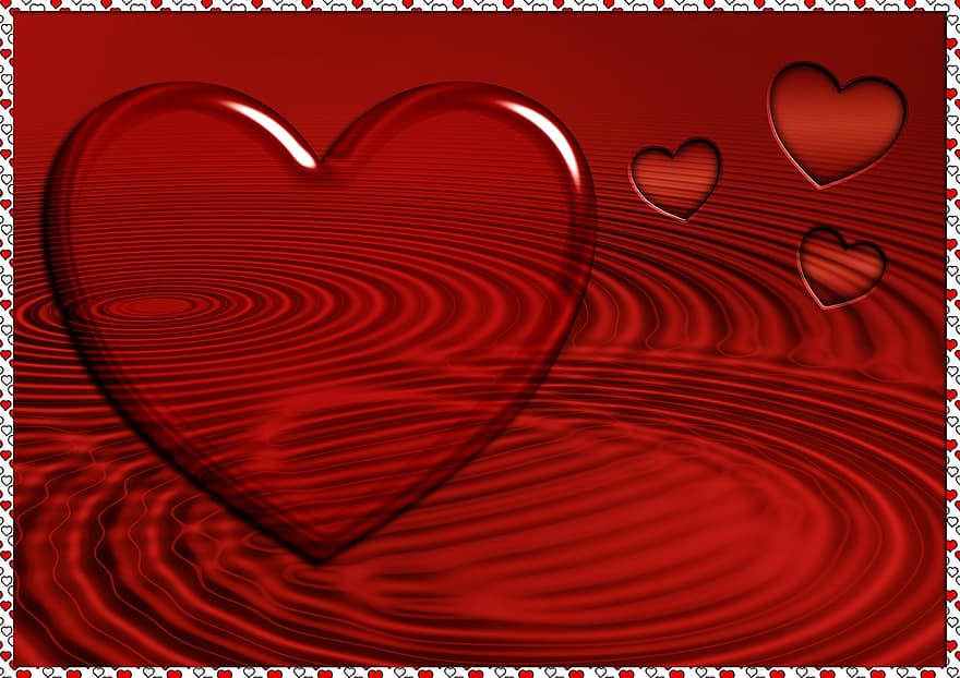 Heart, Water, Background Image, Valentine's Day, Romantic, Background, Greeting Card, Romance, Love, Red, Wave