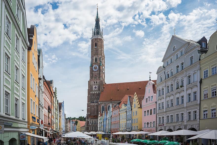 City, Travel, Tourism, Landshut, Bavaria, Germany, Baroque, Town Square, Church, Cathedral
