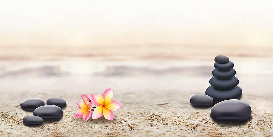 des pierres, cailloux, fleur, le sable, mer, océan, physiothérapie, sauna, spa, bien-être, relaxation