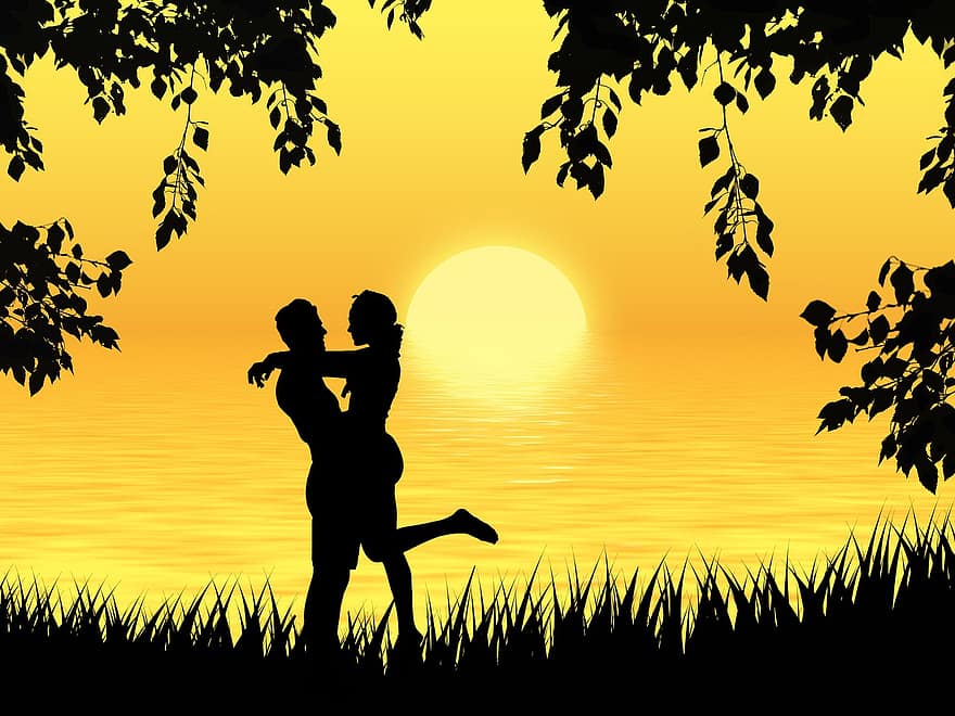 auringonlasku, näkymä, romanttinen, siluetti, Luontofantasia, horisontti, onnellinen