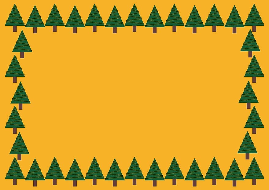Christmas Tree, Christmas, Tree, Pine, Xmas, Holiday, Green, Gold, Brown, Trunk, Border