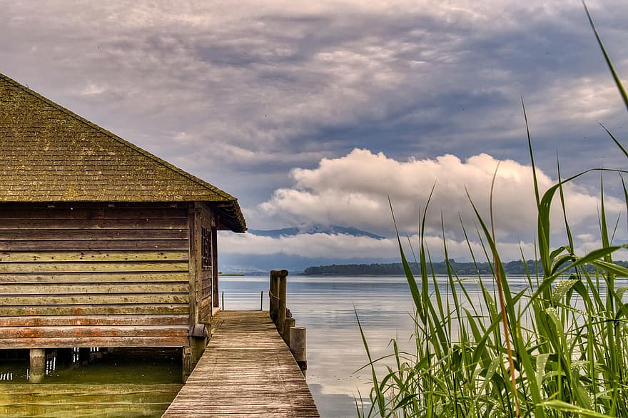 Landscape, Nature, Lake, Chiemsee, Boat House, Web, View, Clouds, Weather