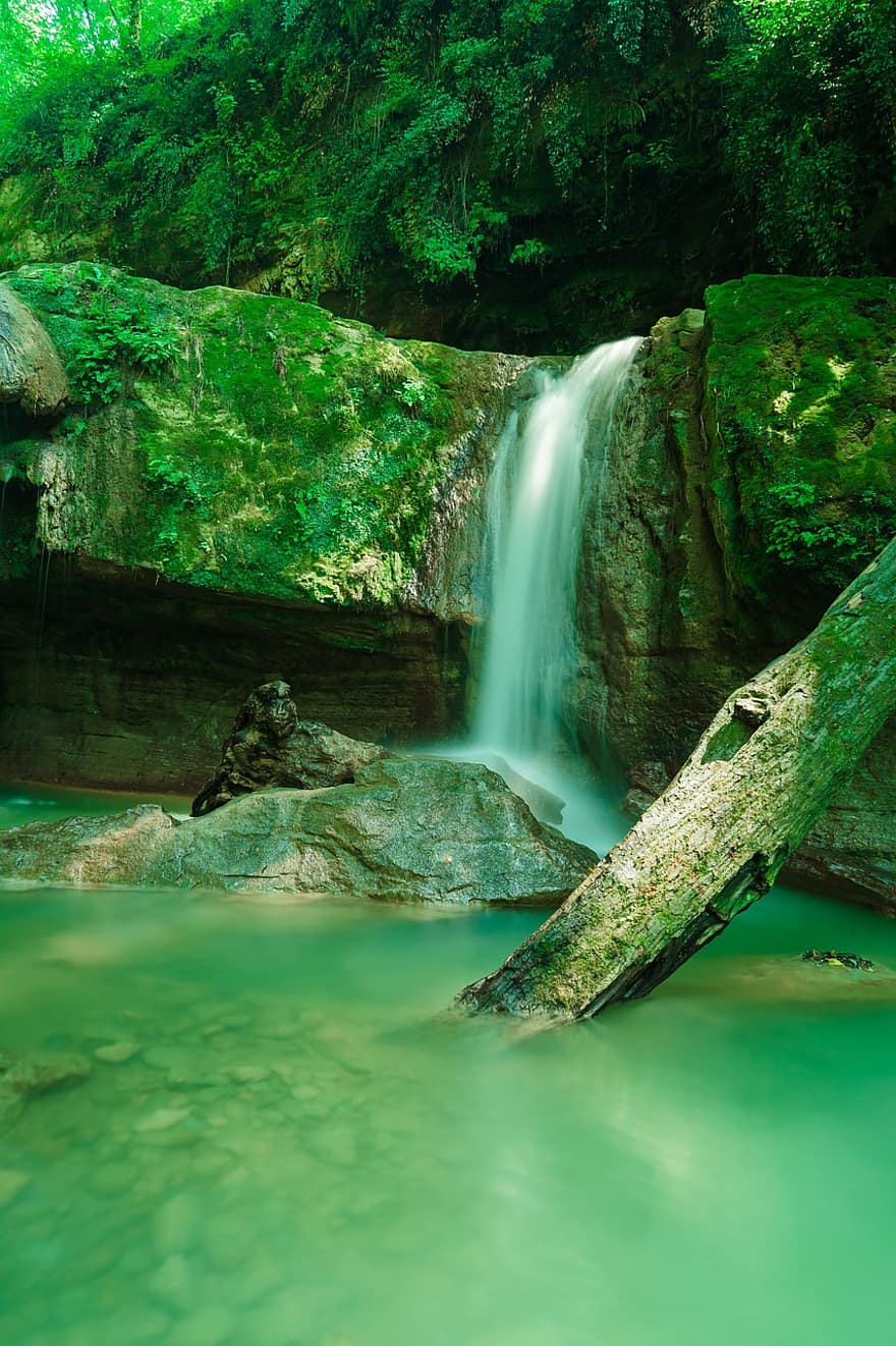 vatten, vattenfall, natur, flod, djungel, skog, sten, grön färg, landskap, träd, strömmande