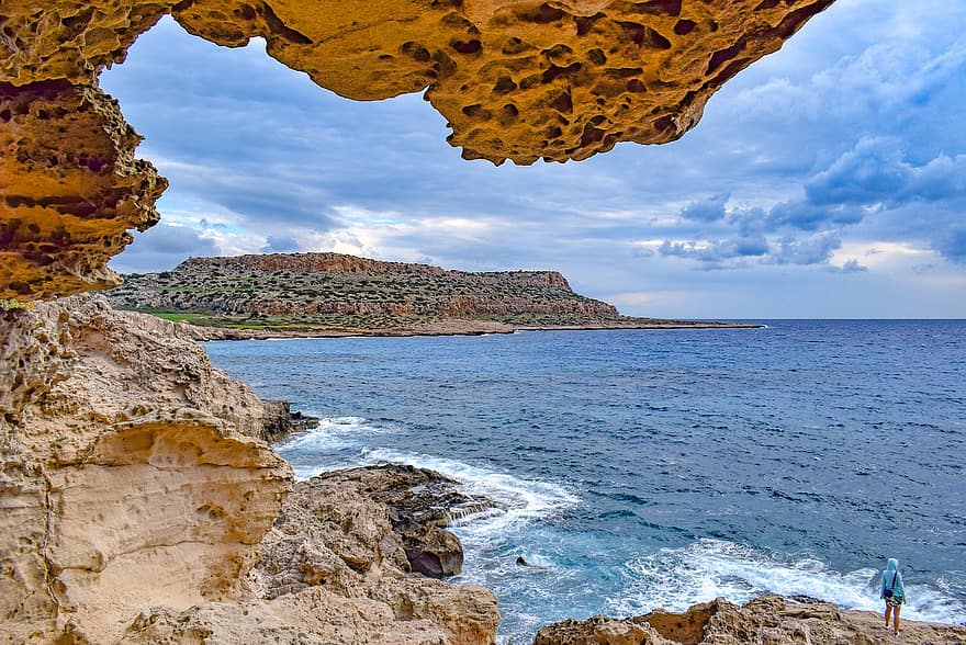 キプロス、ケープグレコ、海、海洋、崖、岩石、地質学、国立公園、風景、海岸線、水