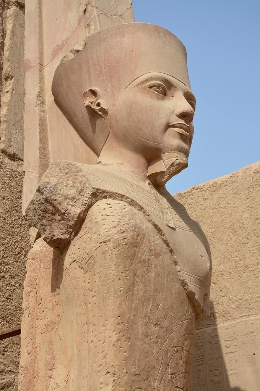 Egypt, tinning, farao statue, Karnak tempelkompleks, Karnak