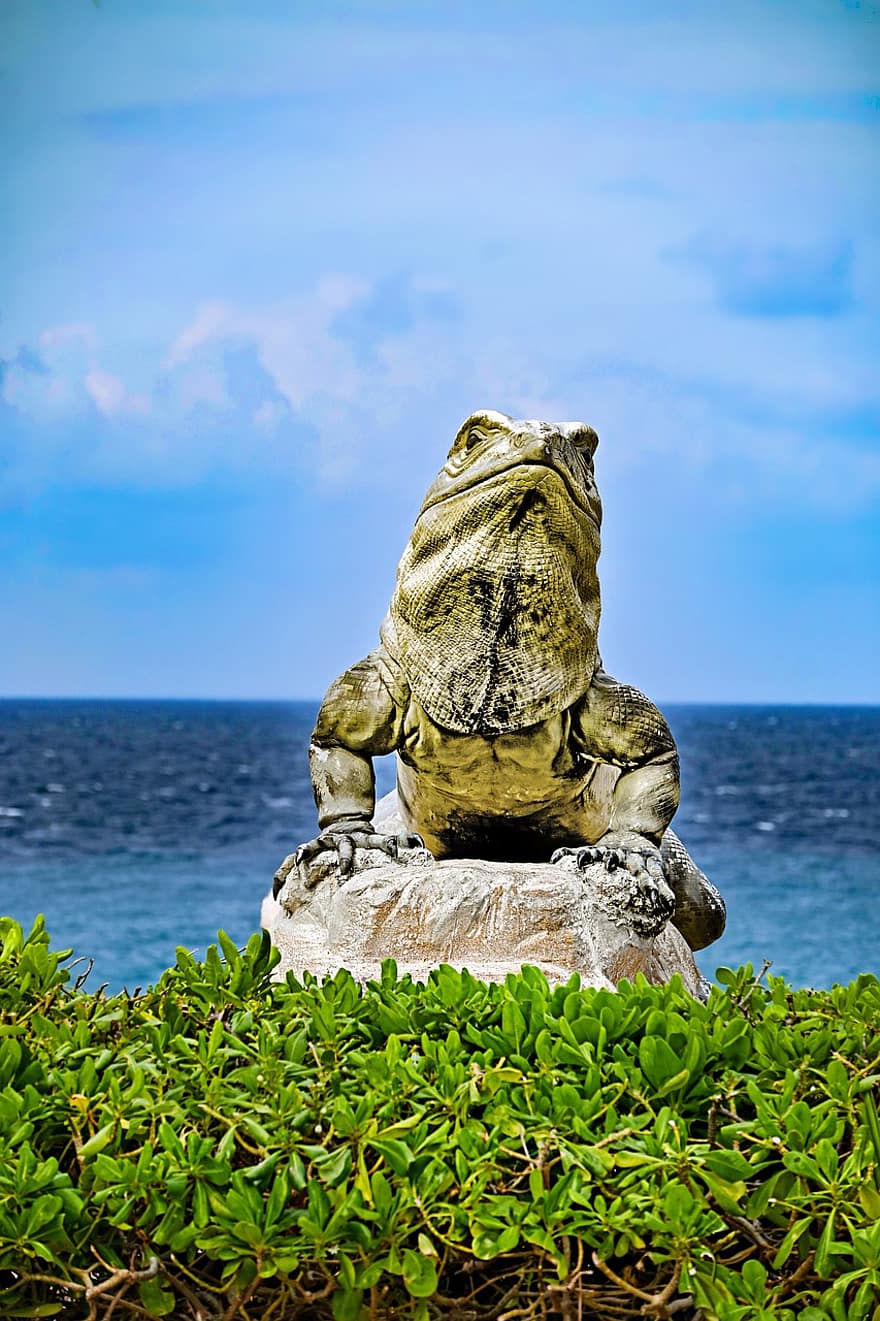 iguana, isla, viaje, estatua, escultura