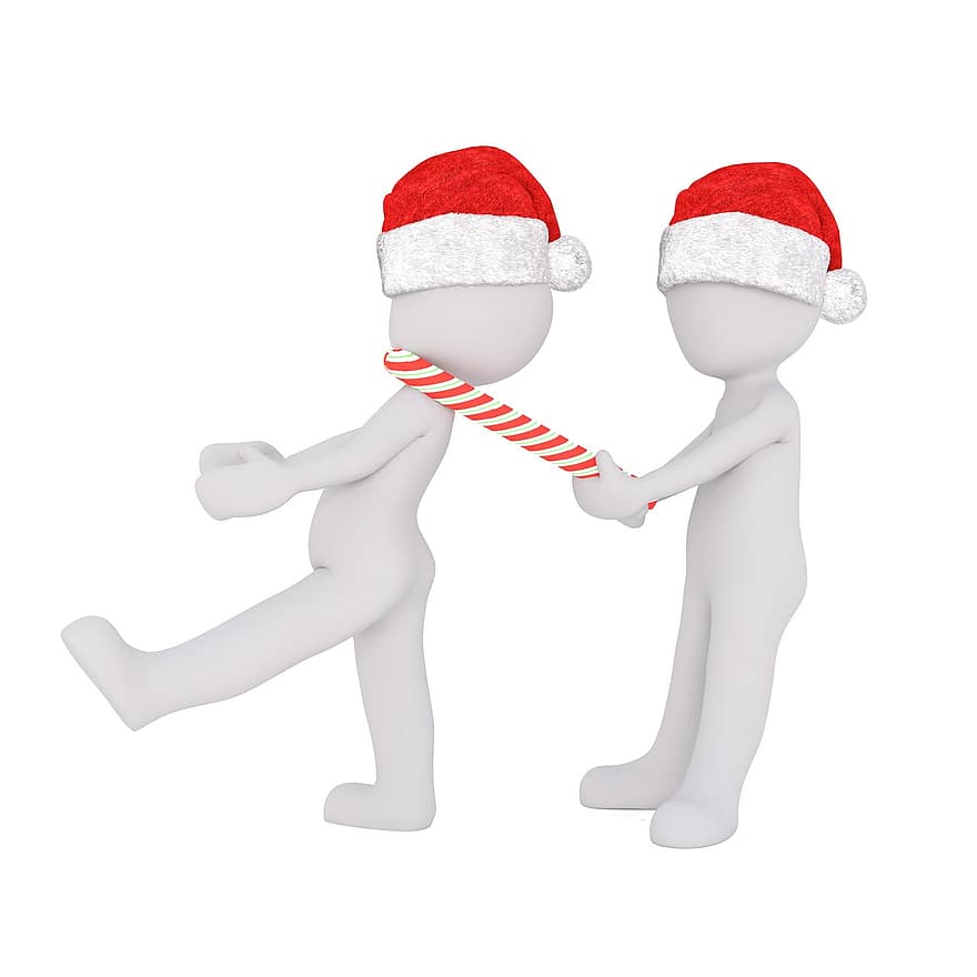 hombre blanco, blanco, figura, aislado, Navidad, modelo 3d, cuerpo completo, Sombrero de santa 3d, piso, batuta, rojo blanco