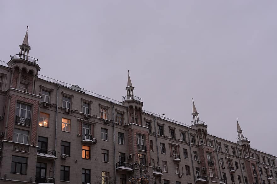 กรุงมอสโก, อาคาร, เมือง, เมืองหลวง, รัสเซีย, ฤดูหนาว, หนาว, สถาปัตยกรรม, หน้าตึก, ในเมือง