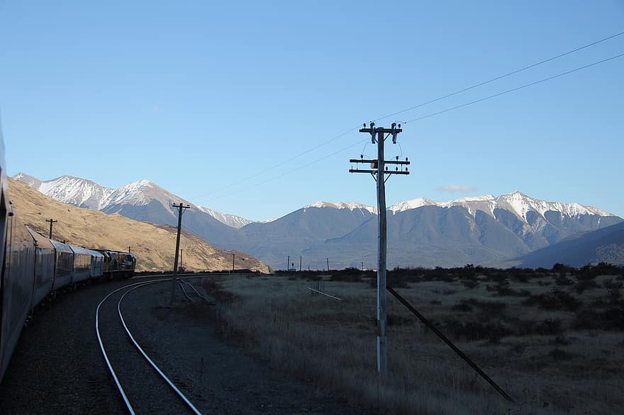 ferrocarril, camp, pol d'energia, Nova Zelanda, pal de telègraf, línia elèctrica