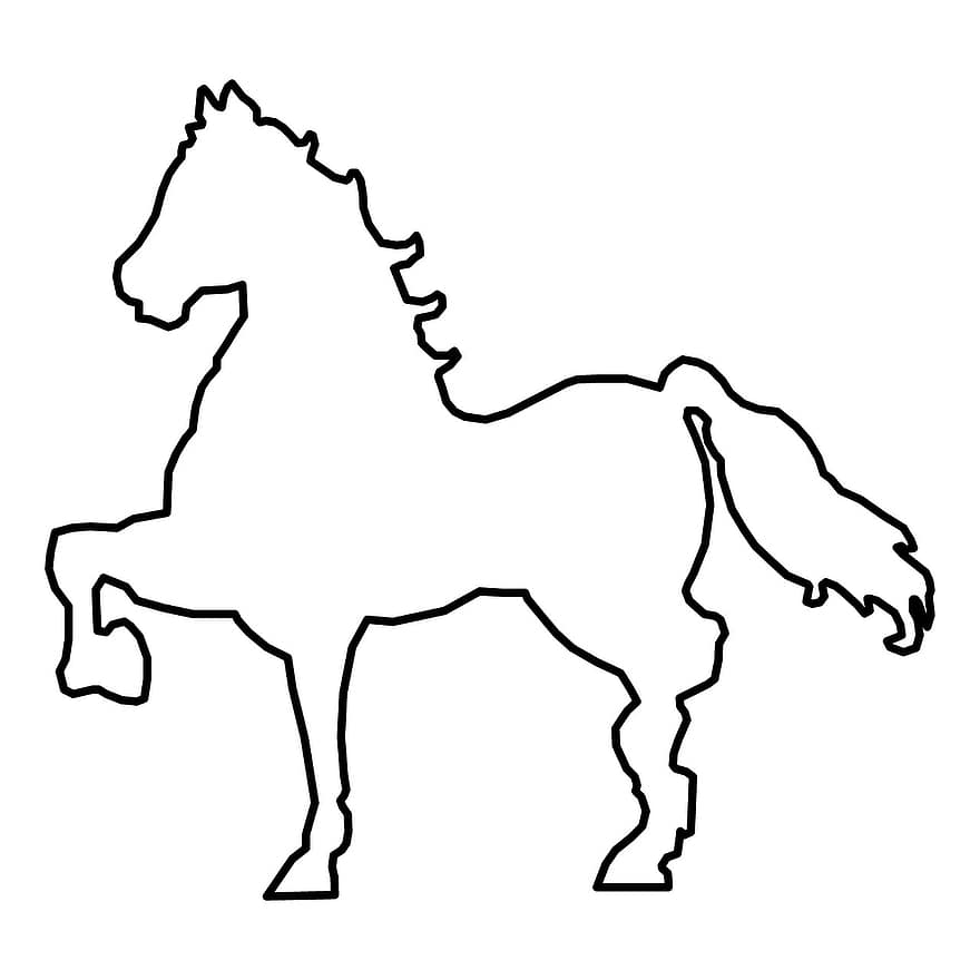 aïllat, esbossat, simple, cavall, blanc, fons, animal