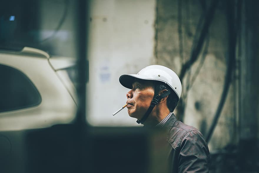 Mann, sigarett, vietnamesisk, røyke, fritid, kulden, livsstil