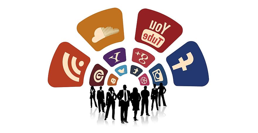 conjunto de iconos, hombre, mujer, silueta, medios de comunicación social, contacto, web, Noticias, Blog, mensaje, instagram