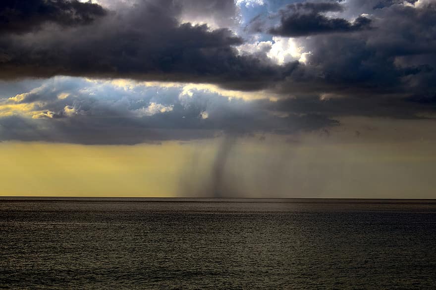 καταιγίδα, θάλασσα, ωκεανός, σύννεφα, καιρός, ορίζοντας, φύση, απόγευμα, θυελλώδης καιρός