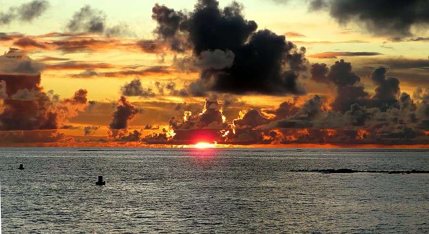 Sea, Travel, Sunset, Dusk, Beach, Ocean, Clouds, Mauritius, sun, sunlight, cloud