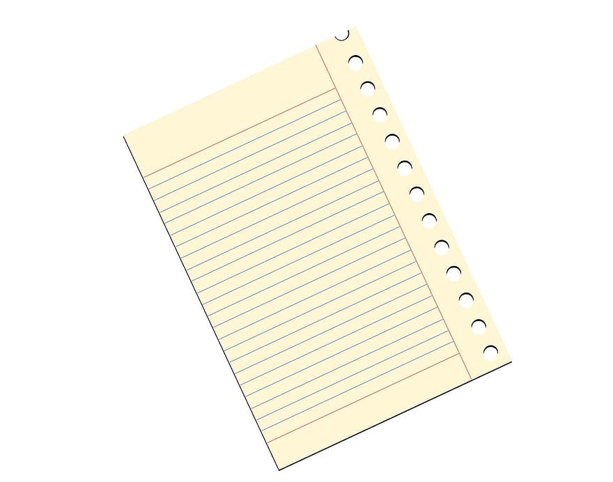 anteckningspapper, anteckningsblock, styrde, fodrad, papper, ark