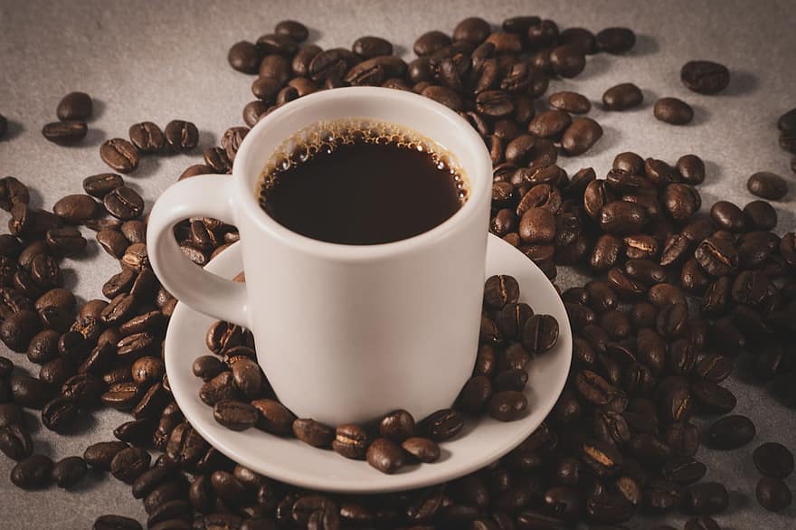 kop, kaffe, kaffebønner, koffein, aroma, cafe, ristede, bønner, drikke, drik, stimulans