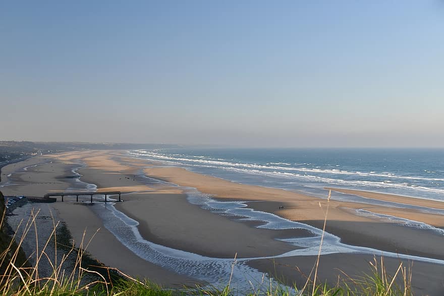 Beach, Coast, Sea, Horizon, Panoramic, Normandy, Blue Sky, Ocean, Water, Waves, Scenery