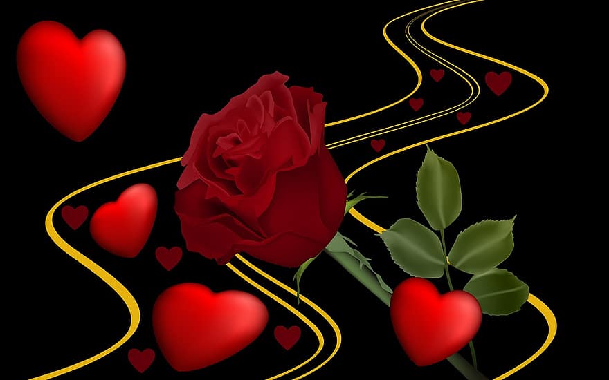 ontwerp, achtergrond, hart-, harten, zwarte achtergrond, rosa, bloem