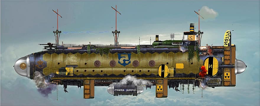 orlaivis, steampunk, fantazija, Dieselpunk, Atompunk, mokslinė fantastika, garai