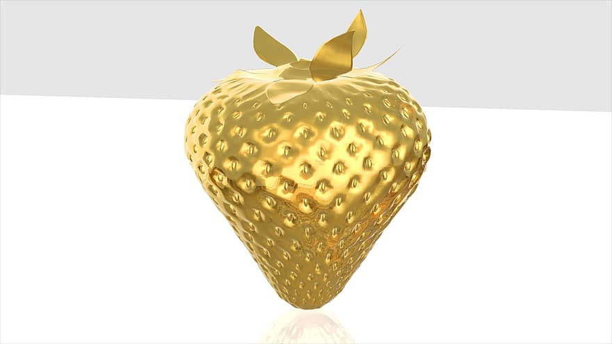 ovoce, zlato, Zlatý objekt izolovaný, Zlaté předměty, zlaté jahody, zlatý, Zlaté ovoce, zdraví, zdravý, životní styl, jeden