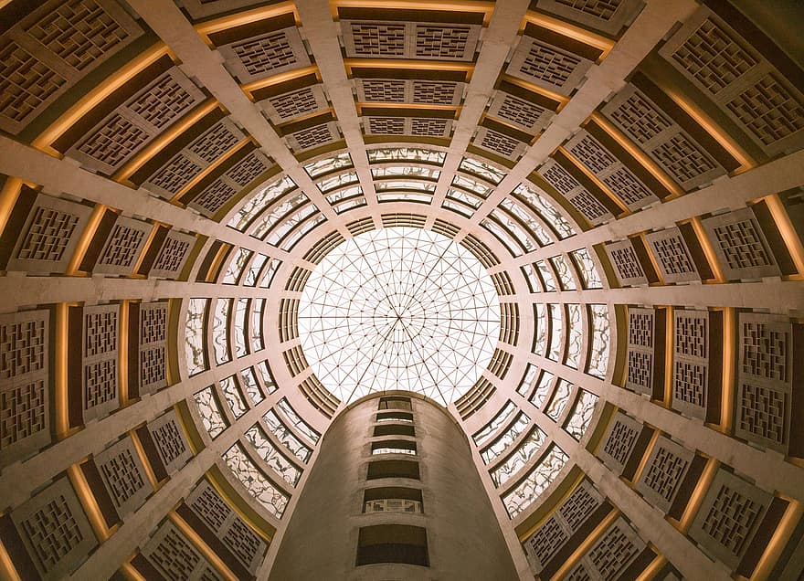 épület, könyvtár, üveg kupola, szerkezet, szimmetria, Kunming Egyetem