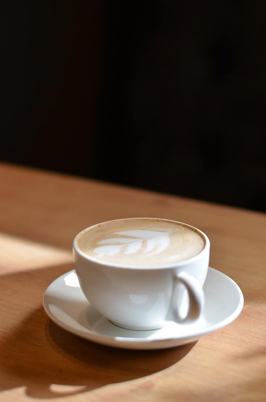káva, pohár, napít se, cappuccino, kávový šálek, detail, stůl, latte, kofein, teplo, teplota