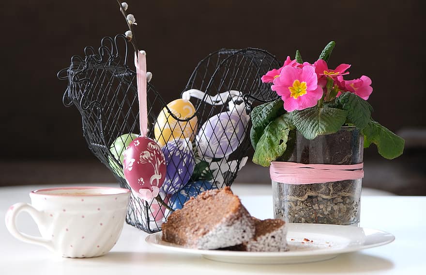 caffè, Pasqua, torta al cioccolato, torta, dolce, spuntino, cibo, fiore, freschezza, decorazione, avvicinamento