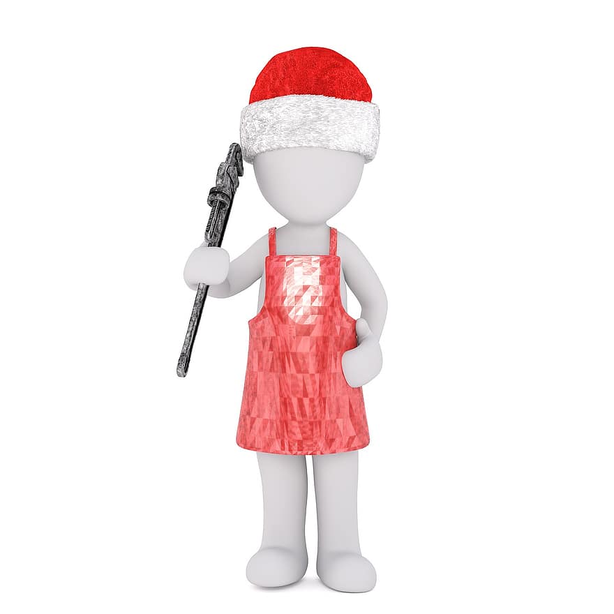 білий самець, 3D модель, повне тіло, 3D Санта hat, Різдво, капелюх Санта, 3d, білий, ізольовані, ремісники, Гвинтова клема