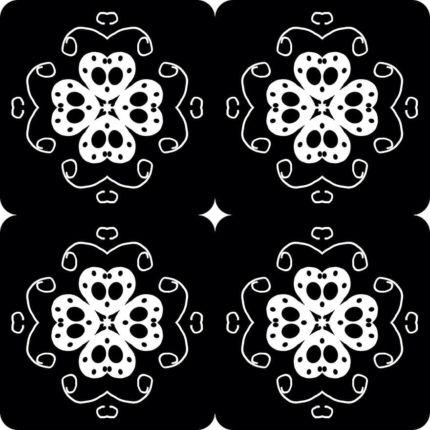 mønster, sort, hvid, abstrakt, dekoration, blomst, baggrund, symmetri, kurver, abstraktion, design