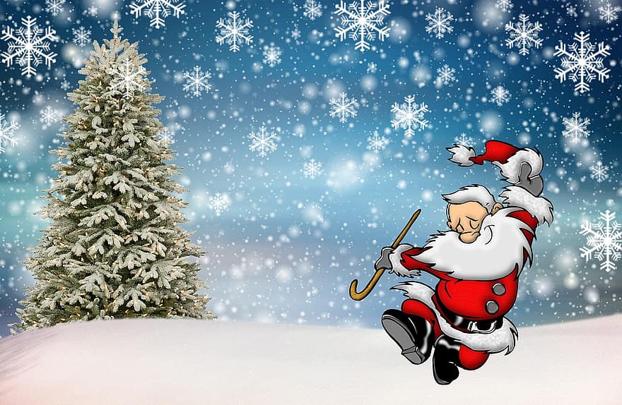 Christmas, Santa Claus, Holidays, December, Santa, Snow, Celebration, Winter, Dancing, Stick, Decoration