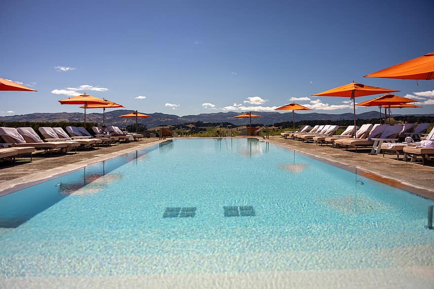 pool, resort, luxury, water, summer, hotel, sky, travel, elegance, paradise, swimming