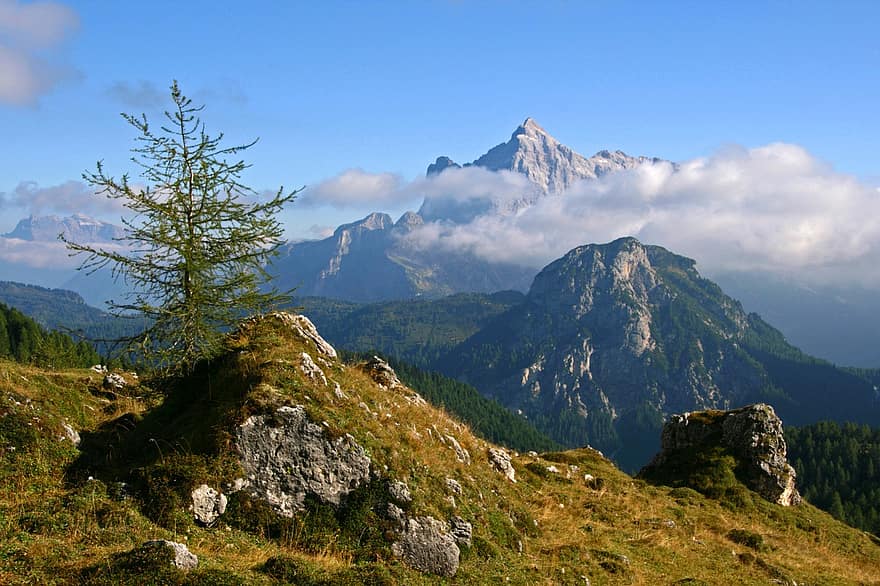 bjerge, topmøde, Alperne, Dolomitterne, syd-tirol, Italien, vandretur, landskab, bjerg, bjergtop, sommer