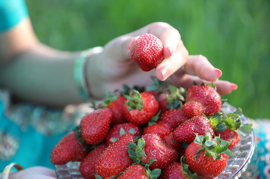 strawberres, gyümölcsök, egészséges, organikus, élelmiszer, Irán, kéz, tájkép, توت فرنگی