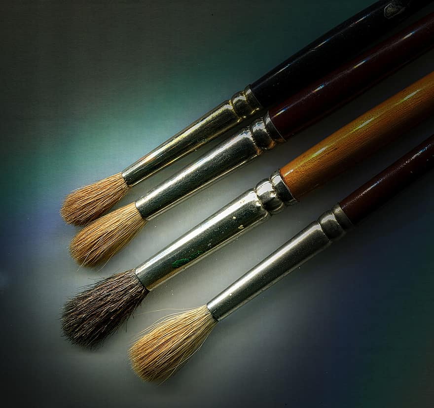 Paint Brushes, Art Supplies, close-up, backgrounds, single object, equipment, paintbrush, paint, wood, collection, metal