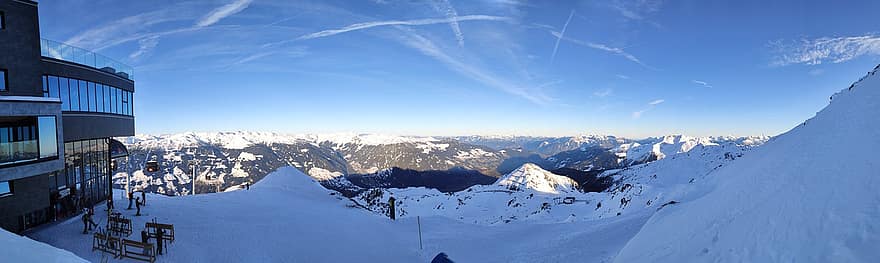 ski, skisportssted, bjerge, Zillertal, solnedgang, natur, sne