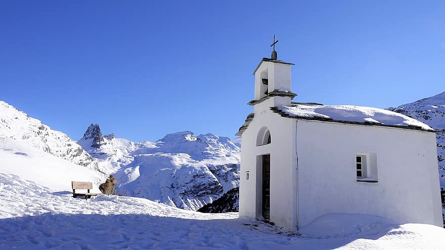 iarnă, Munte, capelă, zăpadă, peisaj, vârf, acoperit cu zăpadă, peisaj de iarnă, Vals, Graubünden