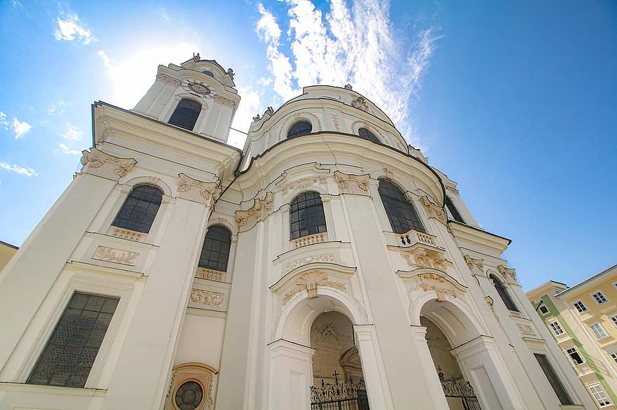 kostel, Salzburg, architektura, Rakousko, historické centrum, křesťanství, slavné místo, náboženství, kultur, Dějiny, exteriér budovy