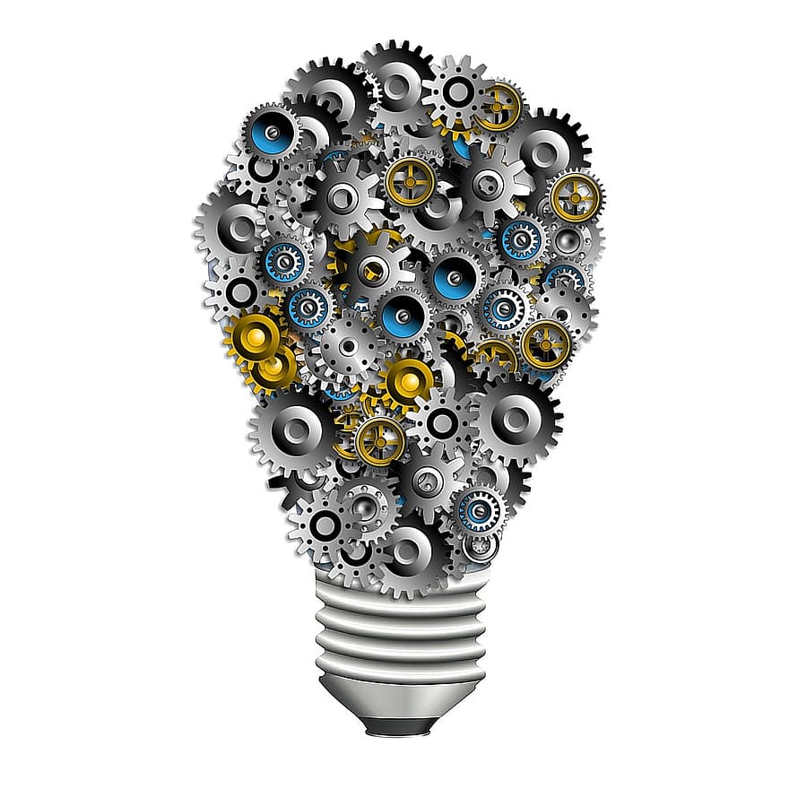engrenagens, bulbo, inovação, tecnologia, idéia, criatividade, poder, lâmpada, inspiração